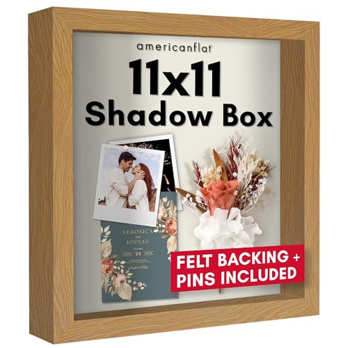 Americanflat 11x11 Shadow Box Frame with Shatter-Resistant Glass - Silhouette Collection - Large Shadow Box Display Case for Tabletop and Wall Display - Dark Oak with Soft Felt Back | Shatter-resistant glass, 1.5 inch interior depth, displays keepsakes, m