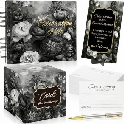 64 Pcs Funeral Guest Book Set for Memorial Service, Black, Tribute - color: Black, style: Tribute