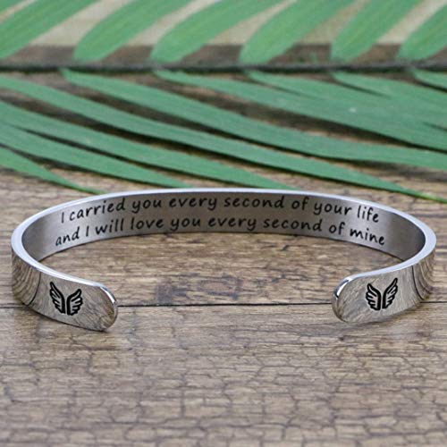 Memorial Gifts for Loss of Mom Dad In Memory of Jewelry Sympathy Bracelet | Bereavement Cuff Secret Message Engraved Grief Gifts for Women - style: Miscarriage Gifts- I carried you every second of your life and I will love you ever second of mine