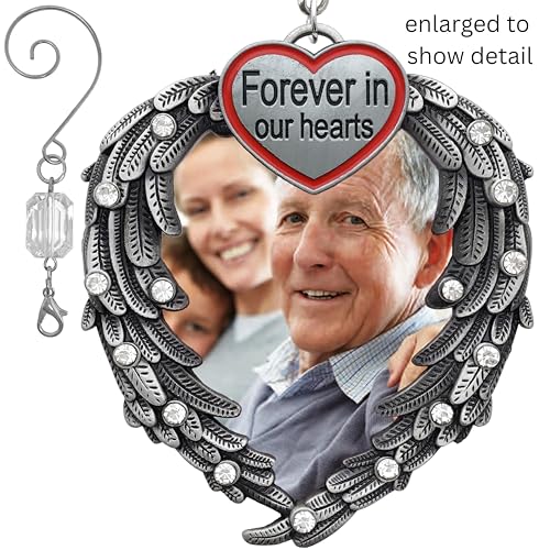 Memorial Photo Ornament for Loved One – Silver Heart Angel Wings Picture Frame Ornament, in Loving Memory Sympathy Gift for Loss of Mom, Dad, Family Member, Bereavement Christmas Keepsake