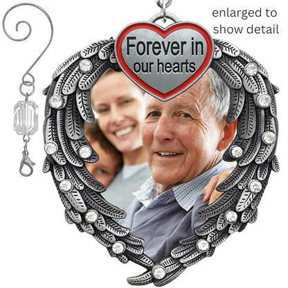 Memorial Photo Ornament for Loved One – Silver Heart Angel Wings Picture Frame Ornament, in Loving Memory Sympathy Gift for Loss of Mom, Dad, Family Member, Bereavement Christmas Keepsake