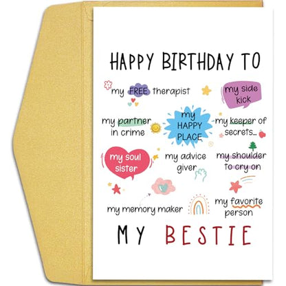 Qiliji Funny Bestie Birthday Card, Best Friend Birthday Card for Women, Happy Birthday Card for Bestie, Birthday Card for Friend BFF Sister - color: Bestie Birthday
