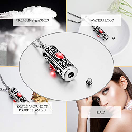 XIUDA Crystal Cremation Urn Necklace for Ashes Keepsake Stainless Steel Memorial Pendant with Flower - color: Red
