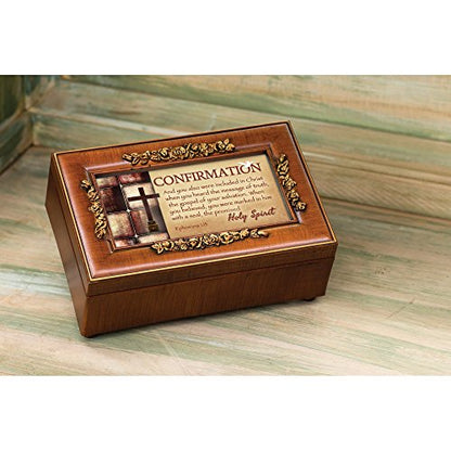 Cottage Garden Confirmation Holy Spirit Cross Wood Finish Petite Rose Jewelry Music Box Plays We Have a Friend in Jesus