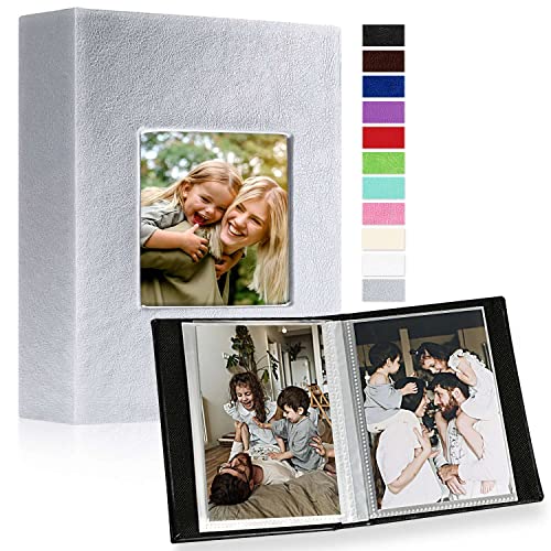Ywlake Photo Album 4x6 100 Pockets 2 Packs, Small Mini Capacity Leather Photo Albums, Each Pack Holds 100 Top Loader Vertical Only Pictures Silver - color: Silver, size: 100 Photos/2PK