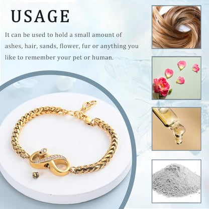 Imrsanl Infinity Urn Bracelet Cremation Jewelry for Ashes | Adjustable Link Bracelets, Loved Ones Memorial Ash Holder, Funeral Keepsake for Women Men - color: Infinity-Gold