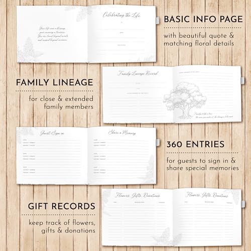 Elegant White Funeral Guest Book , 10 x 8 Inches 120 Pages Guest Book for Funeral , 360 Entries Guest book for Funeral and Memory , Memorial Service Guest Book with Pen and Sign , Memorial Guest Book