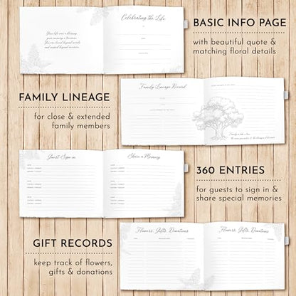 Elegant White Funeral Guest Book , 10 x 8 Inches 120 Pages Guest Book for Funeral , 360 Entries Guest book for Funeral and Memory , Memorial Service Guest Book with Pen and Sign , Memorial Guest Book