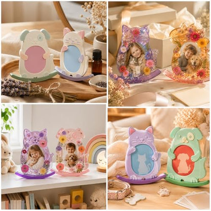 Animal Seesaw Photo Frame Resin Molds Set, 3Pcs Resin Picture Frame Molds, Cartoon Cat, Dog & Dinosaur Shapes Epoxy Casting Mold with Stand Mold for DIY Desktop Picture Frame, Keepsake Craft Kit - color: 3pcs Animal Photo Frame Molds