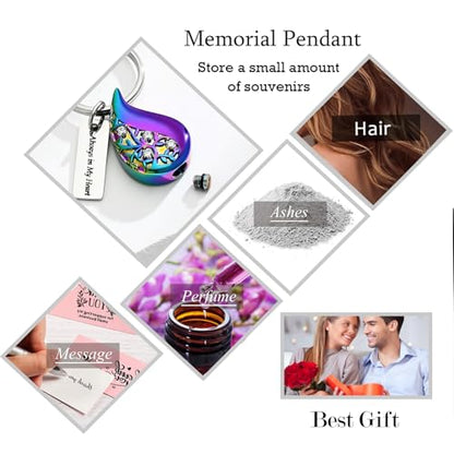 Hearbeingt Teardrop Urn Keychain for Ashes Tree of Life Cremation Jewelry - color: A-colorful