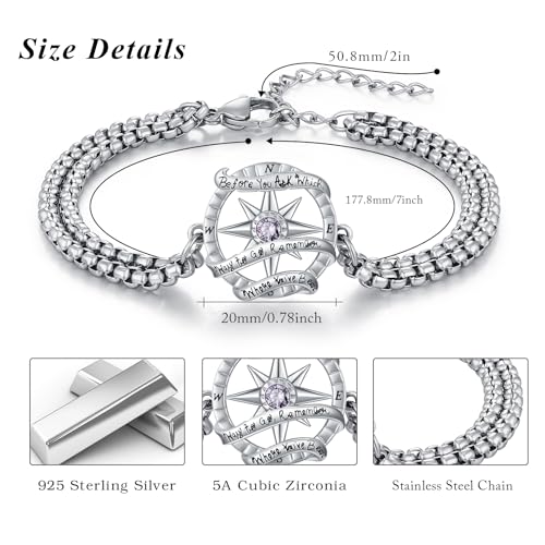 Compass Bracelet/Urn for Women 925 Sterling Silver Compass Bracelet for Graduation Cetic/Birthstone Jewelry Bracelet for Women - style: B06-June