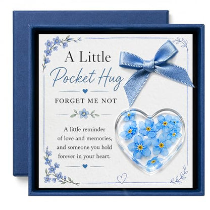 Pocket Hug Gift for Loss of Loved One, Forget Me Not Memorial Keepsake Card with Acrylic Forget Me Not Heart, Bereavement Sympathy Gift, Father’s Day Remembrance Gift, Thinking of You Grief Support Gift for Friend Family