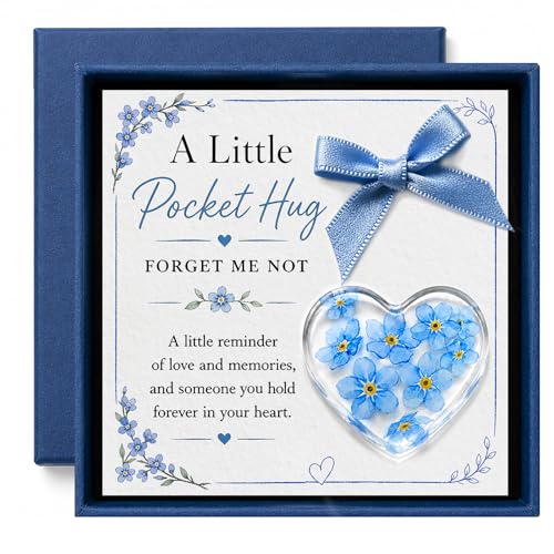 Pocket Hug Gift for Loss of Loved One, Forget Me Not Memorial Keepsake Card with Acrylic Forget Me Not Heart, Bereavement Sympathy Gift, Father’s Day Remembrance Gift, Thinking of You Grief Support Gift for Friend Family