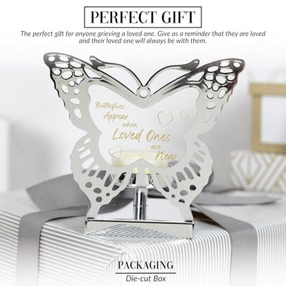 Pavilion Gift Company- Butterflies - 4.75" Silver Butterfly Shaped Tealight Holder Tealight Candle Memorial Bereavement Remembrance Funeral Home Decor
