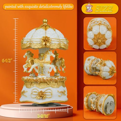Carousel Music Box,Luxury Color Change LED Light ,Luminous Rotating 3-horse | Luminous Music Box, musical box with Gift Box for Girls Birthday Valentine Gift (You are My Sunshine, Gold) - color: Gold, style: You are My Sunshine