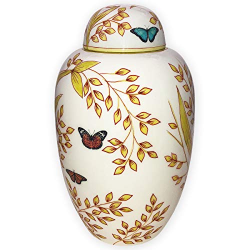 Garden Butterfly Cremation Urn by Beautiful Life Urns - Hand-Painted Funeral Urn Adorned with Butterflies (Adult, Large) - size: Adult