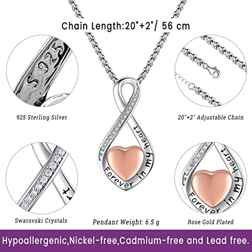 Eusense Cremation Jewelry for Ashes Urn Necklace to Put Ashes In 925 Sterling Silver Memorial Pendant Tree of Life Infinity Urn Necklaces for Ashes Necklace for Women Men - style: G-Infinity Urn Necklace-Rose Gold