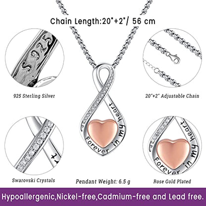 Eusense Cremation Jewelry for Ashes Urn Necklace to Put Ashes In 925 Sterling Silver Memorial Pendant Tree of Life Infinity Urn Necklaces for Ashes Necklace for Women Men - style: G-Infinity Urn Necklace-Rose Gold