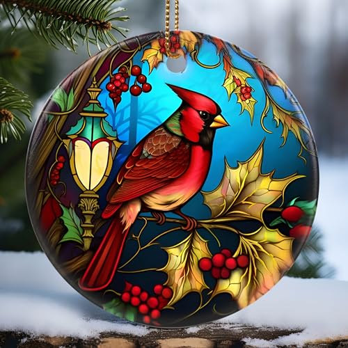 Touber Cardinal Ornament, Christmas Ornament, Christmas Decoration, Holiday Present Idea, Heirloom Keepsake, Round Ceramic, Gift Exchange, Bauble Present, Gift Idea, Cardinal - color: Cardinal-s036