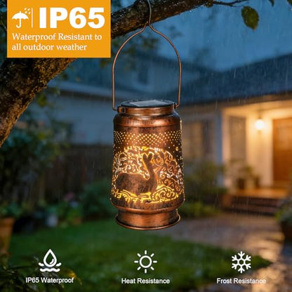 Deer Solar Lanterns Outdoor Waterproof, Birthday Gifts for Women | Garden Decor Gifts for Mom, Metal Solar Hanging Lights for Patio、Yard、Balcony、Porch - style: Deer