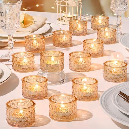 24 Pack Gold Tealight Candle Holders, Glass Votive Candle Holders Bulk - color: Gold