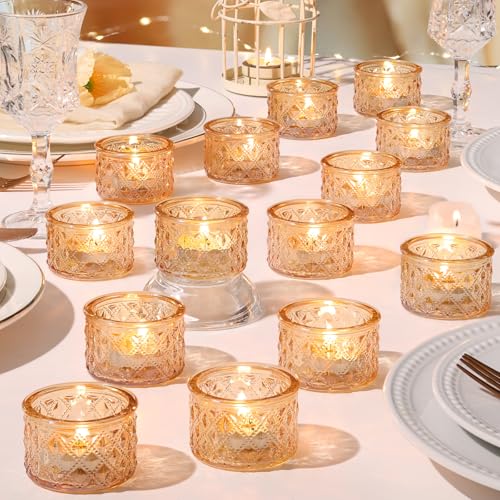 24 Pack Gold Tealight Candle Holders, Glass Votive Candle Holders Bulk - color: Gold