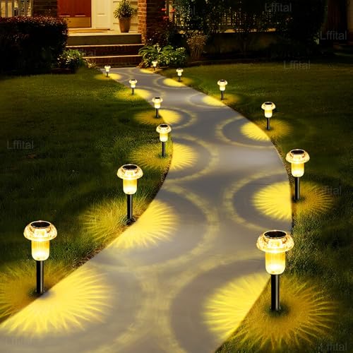 16Pack Mushroom Solar Lights Outdoor 3000K Warm White Pathway Decor | Auto On/Off, Halloween Decorations, Solar Garden Lights Waterproof Yard Lighting for Women Outside Yard Path Landscape - color: Yellow, size: 16 Pack