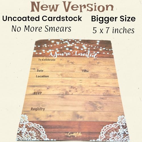 25 rustic invitations & 25 envelopes for wedding, bridal shower, birthdays, engagements, bachelorettes This barn rustic invite style is also great for housewarming, retirement & rehersal parties.