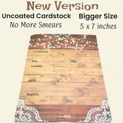 25 rustic invitations & 25 envelopes for wedding, bridal shower, birthdays, engagements, bachelorettes This barn rustic invite style is also great for housewarming, retirement & rehersal parties.