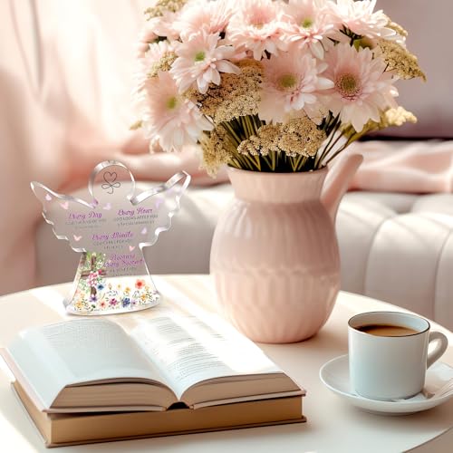 Gerrii Christian Gifts for Women Angels Figurines Inspirational Religious Gifts for Her Bible Verse Desk Decor Spiritual Acrylic Plaque Sign Decor for Birthday Holiday Mom Sister(Cross Butterfly) - style: Angel