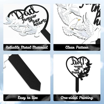 BUoonyer Stake Graves Cemetery Decorations - Dad Metal Memorial Grave Markers, Father Heart Graveyard Sympathy Plaque, Dove Remembrance Graveside Burial Decor Sign for Outside Yard Garden - style: Dad