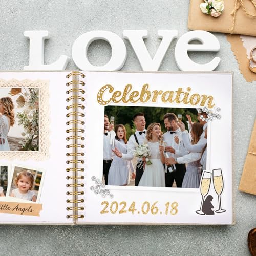 Scrapbook Photo Album, Linen Covered, 8x8 Inches, 20 Sheets/40 Pages | Hardcover Kraft White Pages, Wedding Guest Book, Travel Memory Book, Christmas, Baby Shower Keepsake, Family Album - color: White, size: 8x8 Inch 40 Pages