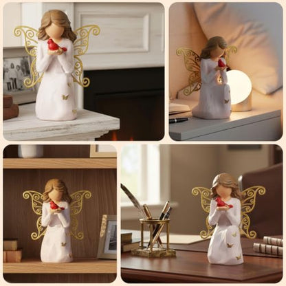 Cardinal Gifts for Women - Angel Figurines with Golden Butterfly Wings | Sympathy Gifts for Loss of Loved One,Mother,Father,Husband- Memorial Cardinal Decor for Home - 4.3" Resin Sculpted Statue - style: Kneeling