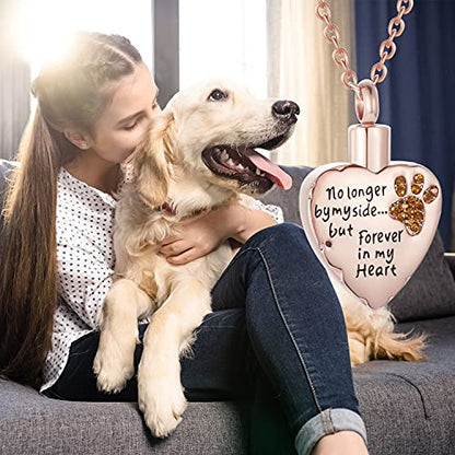 Fashion Pet Cremation Jewelry Stainess Steel Heart Keepsake Ashes Necklace Dog Cat Paw Memorial Urn Pendant - color: Rose Gold-Yellow