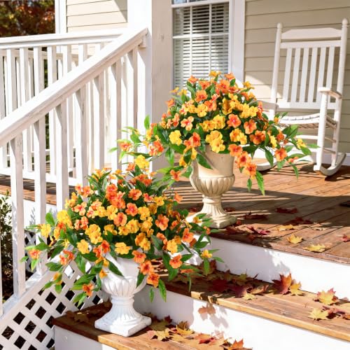 Hommyea Artificial Fake Fall Flowers for Outdoor UV Resistant Faux Flowers - color: Orange Yellow