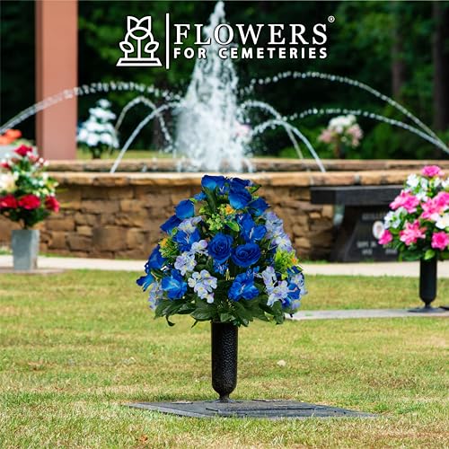 Sympathy Silks Artificial Cemetery Flowers - Gravesite Flowers - Blue Roses and Hydrangeas - size: Bouquet