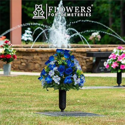 Sympathy Silks Artificial Cemetery Flowers - Gravesite Flowers - Blue Roses and Hydrangeas - size: Bouquet