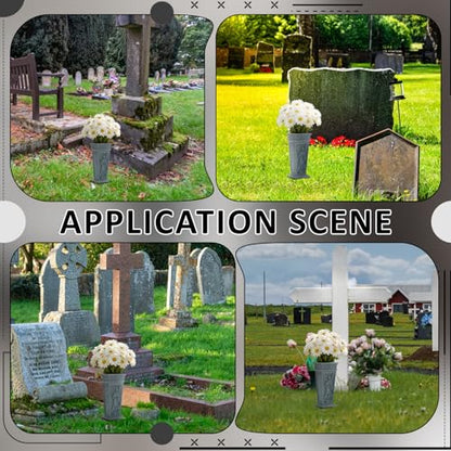 2Pcs Cemetery Flowers Vase, Angel Carving Cemetery Vase Memorial Grave Vases Resin Flowers Holder for Headstone Mausoleums Garden Lawn Yard Outdoor Decorations, Gray
