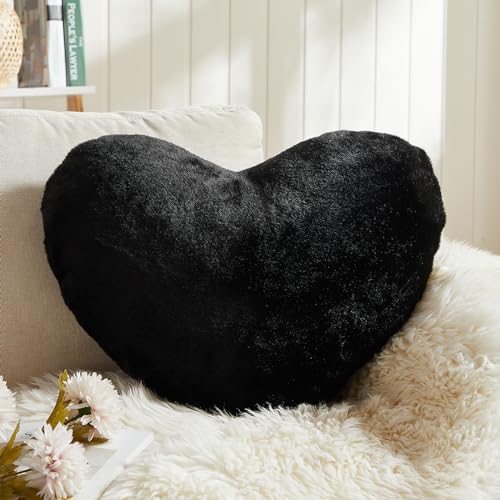 EastTree Heart Pillows, Black Heart Shaped Pillows, Love Throw Pillows Gifts, Ultra Soft Faux Rabbit Fur Small Cute Pillows, Women Girls Kid Room Decor 10x13 Inch - color: Black, size: 10 X 13 inches