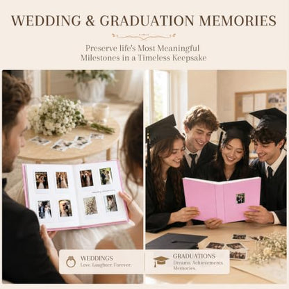Ruibytree 128 Pockets Instant Mini Photo Album for 2x3 Photos, Blossom Pink | Writing Space, Premium Linen Hardcover, Flat-Fit Pockets, Wedding Guest Book for Polaroid 2x3 Photos, Graduation Keepsakes - color: Blossom Pink