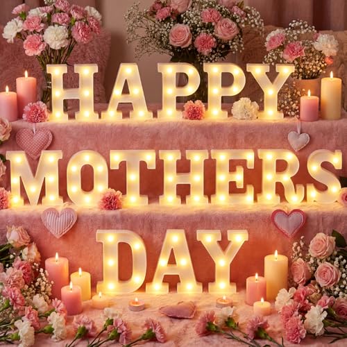 15 Pcs Happy Mother's Day Decorations Mommy Light up Signs Mother Day LED Letter Lights Battery Powered Mom Letters Signs for Wall Shelf Table Mothers Table Decor Mom's Birthday Party Supplies - style: Happy Mothers Day