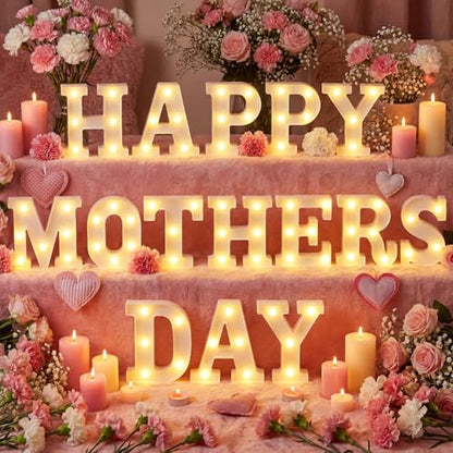 15 Pcs Happy Mother's Day Decorations Mommy Light up Signs Mother Day LED Letter Lights Battery Powered Mom Letters Signs for Wall Shelf Table Mothers Table Decor Mom's Birthday Party Supplies - style: Happy Mothers Day