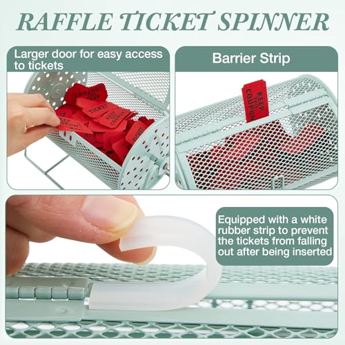 Teenyyou Raffle Drum, Holds 600 Tickets, Small, Integrated Rotary, Green | Metal Ticket Wheel Spinner with Stand, Raffle Ticket Cage for Games Events, Home Parties, School Rewards, 7.09 x 4.72 Inch - color: Green, size: 7.09" X 4.72", Small, style: Integr