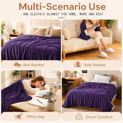 Electric Heated Blanket,Flannel and Sherpa,Throw 50x60 in,Purple,Great Gift - color: C-purple, size: 50x60inches-Throw