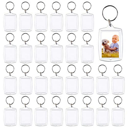 30 PCS Photo Insert Keychains, Acrylic Clear Blank Keyrings Picture Frame Keyring with Split Ring for Personalised Custom and Passport Photo Size, 1.57 Inch by 2.36 Inch