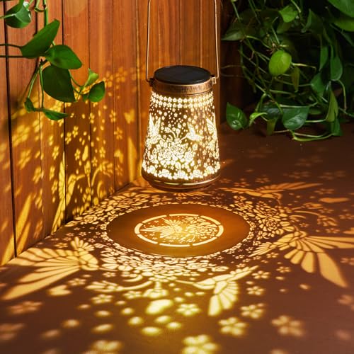 2 Pack Solar Lanterns Outdoor Waterproof Birthday Gifts for Women Mom Grandma, Hollowed-Out Metal Hummingbird Hanging Solar Lantern Lights Garden Decor, 2 Modes Hanging Solar Lights for Yard, Patio | Birthday Gifts for Women Mom Grandma, Hollowed-Out Hang