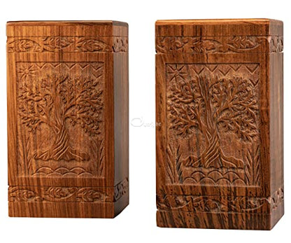 Outright Cremation Urns for Adult Human Ashes - Adult Large Wooden Urn Handcrafted for Funeral and Burial - Tree of Life Memorial Burial for Male and Female (Natural, L, 6.25 x 6.25 x 11.25 inches)