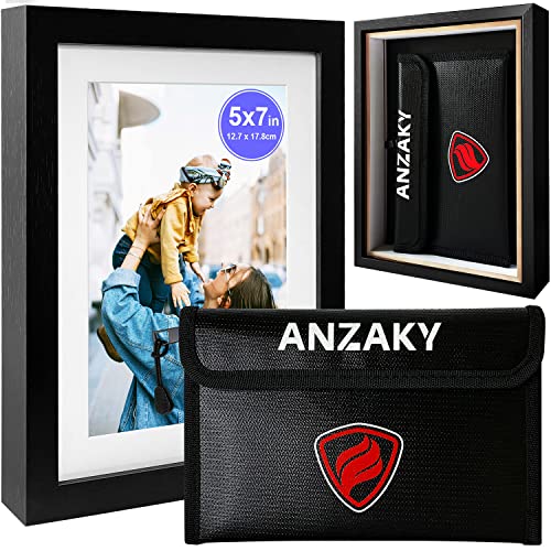 Photo Picture Frame Diversion Safe with Fireproof & Waterproof Money Bag, Valuable Storage, Home Security, ANZAKY Mini Box with Hidden Compartment to Shield your Money, Cash, 5"x7" - color: Black, size: 5x7 inch