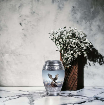 Eagle with Snow Mountains - Small Metal Cremation Container - Miniature Urns for Ashes - 3 Inch - Pack of 4 - Memorial Keepsake Urns - size: Pack Of 4