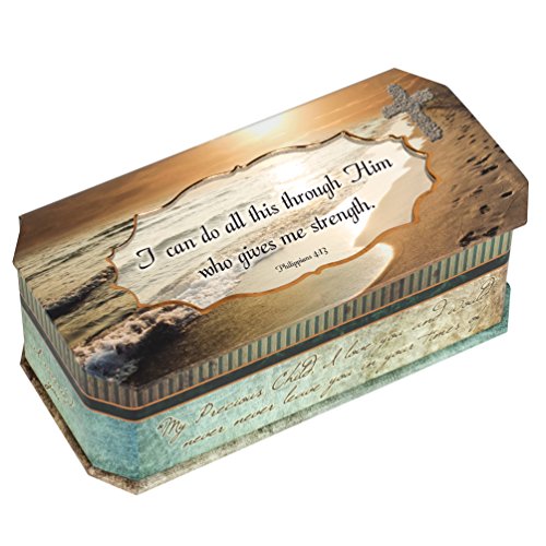 Cottage Garden I Can Do All This Through Him Who Gives Me Strength Footprints in the Sand Design Jewelry Music Box - Plays Song Amazing Grace